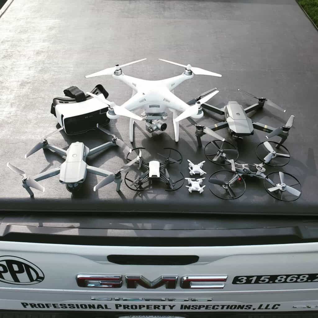Professional drones used for aerial roof and property inspections